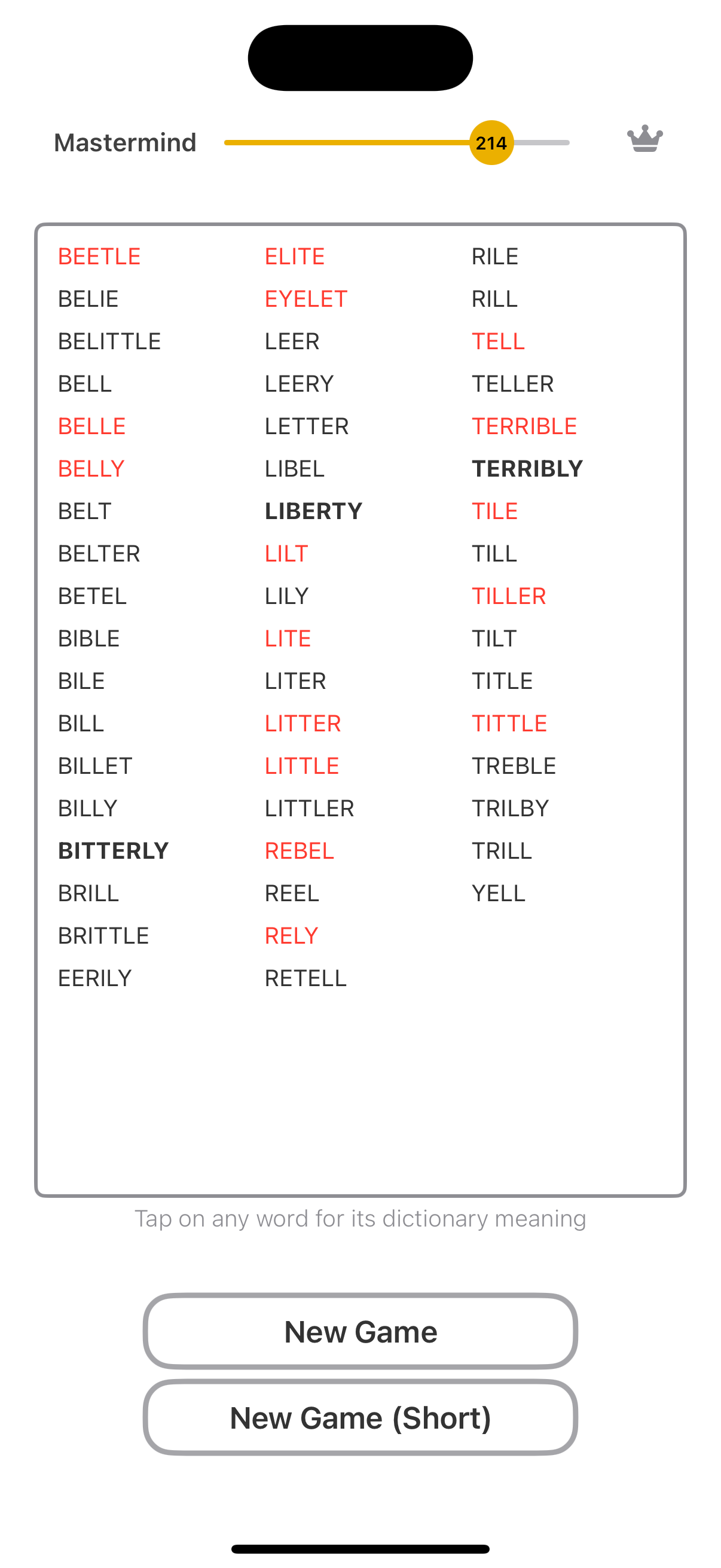 Spelling Queen word list